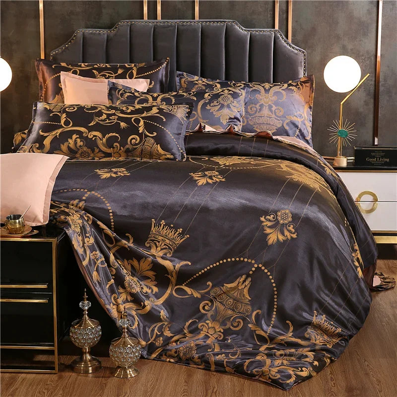 Afralia™ Jacquard Satin Luxury Bedding Set - Queen Size Luxe Duvet Cover Set