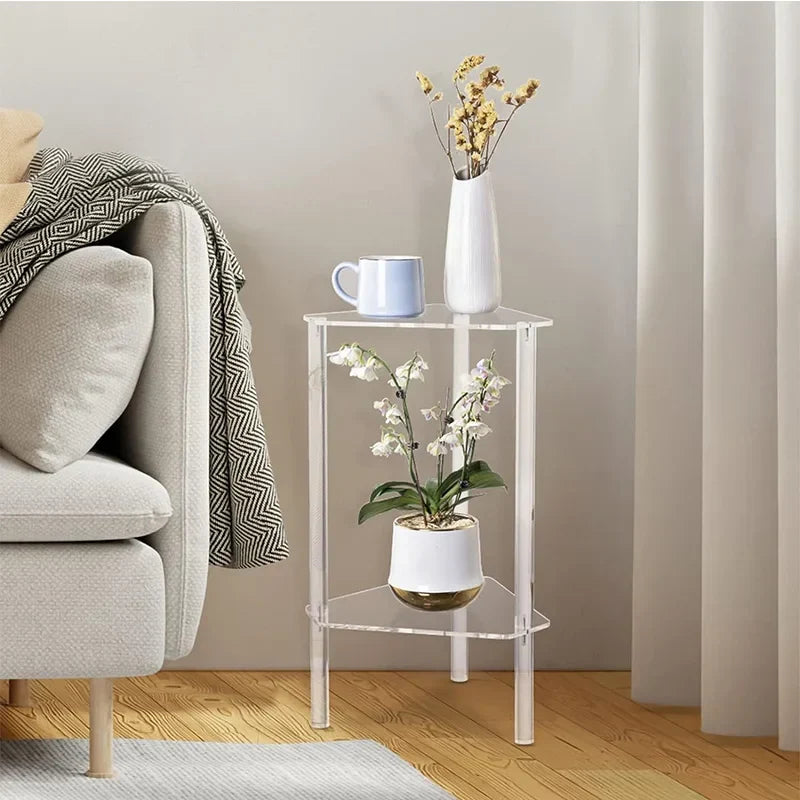 Afralia™ Clear Acrylic Corner End Table for Small Spaces, Modern Small Accent Table for Living Room