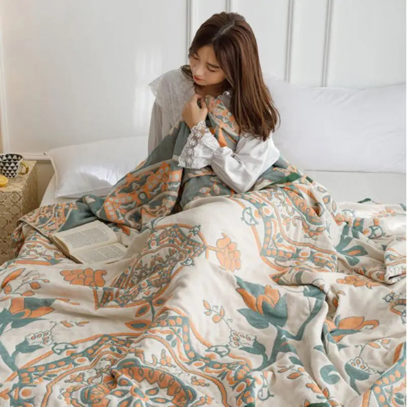 Afralia™ Cotton Gauze Summer Blanket, Soft Breathable Single Double Bed Nap Blanket