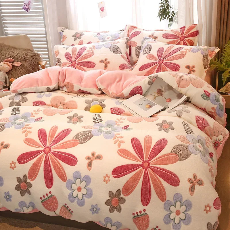 Afralia™ Winter Warm Heart Print Duvet Cover Set for Double Bed - 3 Piece