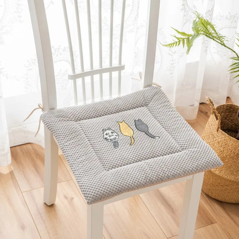 Afralia™ Cartoon Embroidered Seat Cushion - Non Slip Dining Chair Pad for Home & Office
