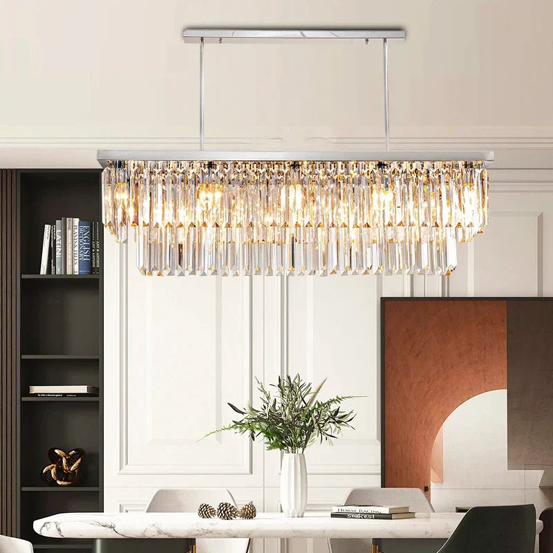 Afralia™ Silver Crystal Chandelier: Luxury LED Pendant for Dining Room & Kitchen Island