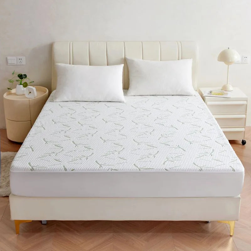 Afralia™ Bamboo Jacquard Waterproof Fitted Mattress Cover for Queen King Bed