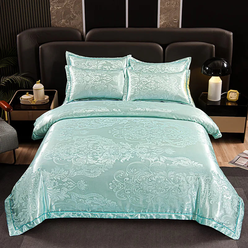 Afralia™ Satin Jacquard Bedding Set | 4Pcs Double Size Bedclothes