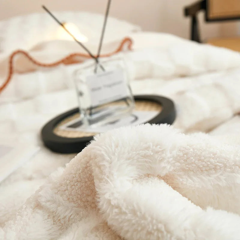 Afralia™ Luxury Teddy Rabbit Checkered Blanket: Double-Sided Velvet Sofa Cover