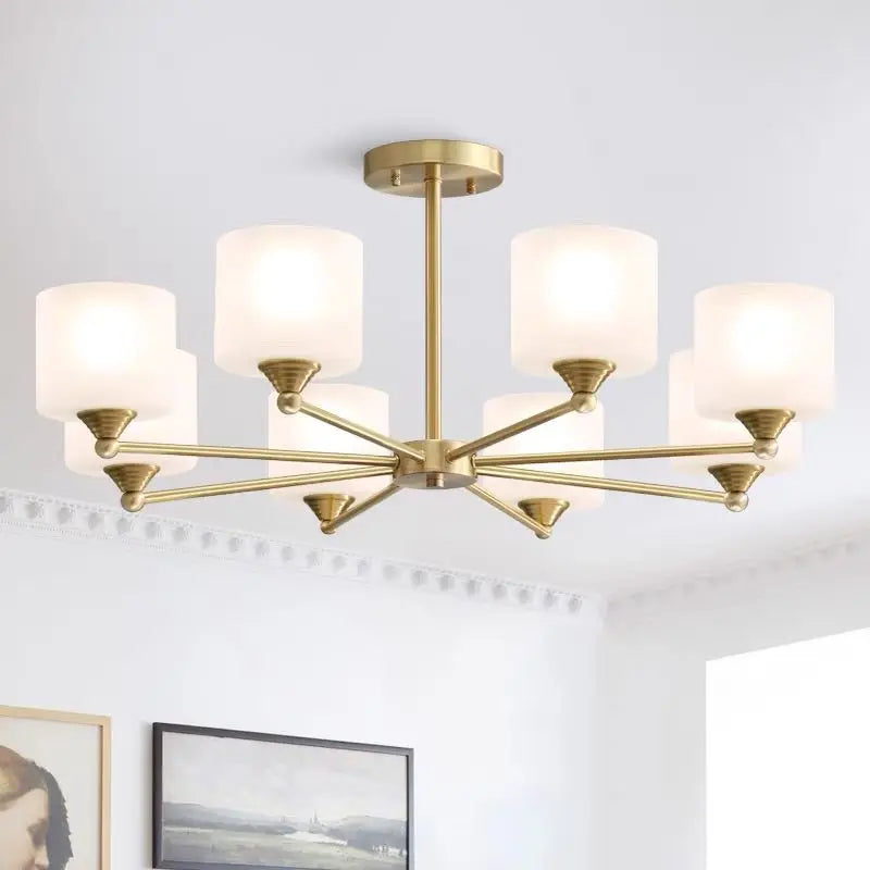Afralia™ LED Black/Gold Ceiling Chandelier with Lampshade for Elegant Living Room Decor
