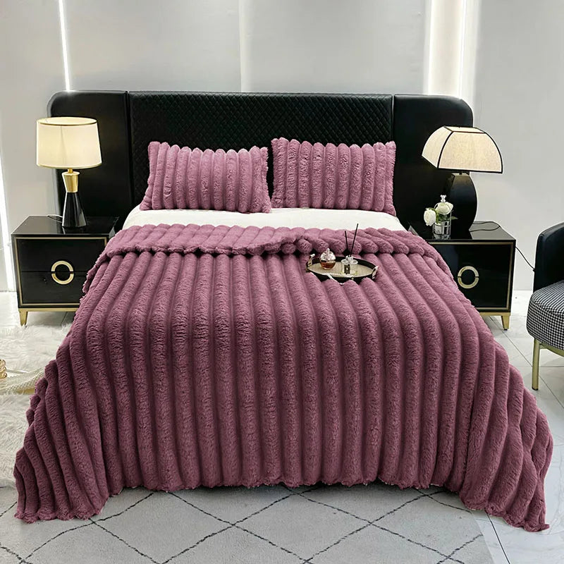 Afralia™ Ribbed Lamb Plush Blanket - Soft Faux Rabbit Velvet Wool Throw Blanket