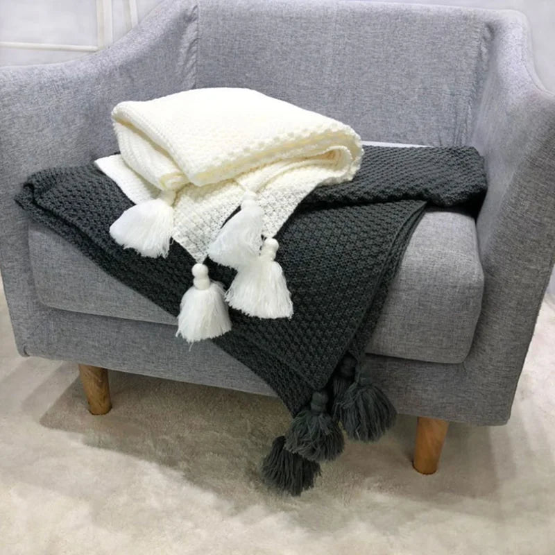 Afralia™ Nordic Tassel Knit Sofa Blanket: Soft All-Season Air Conditioning Shawl
