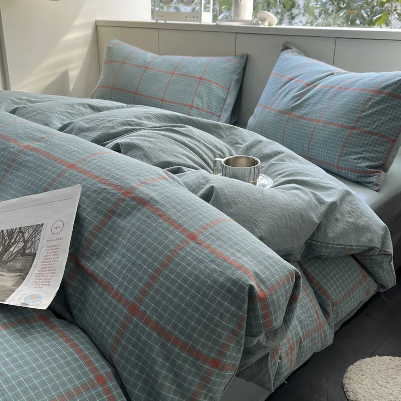 Afralia™ Soft Grid Print Bedding Set for King Queen Double Size Beds