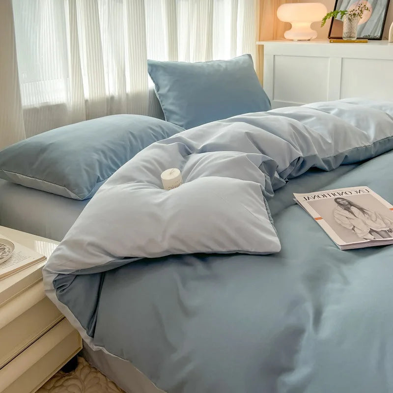 Afralia™ Solid Color Duvet Cover Set - Queen King Full Size Flat Sheet Bedding