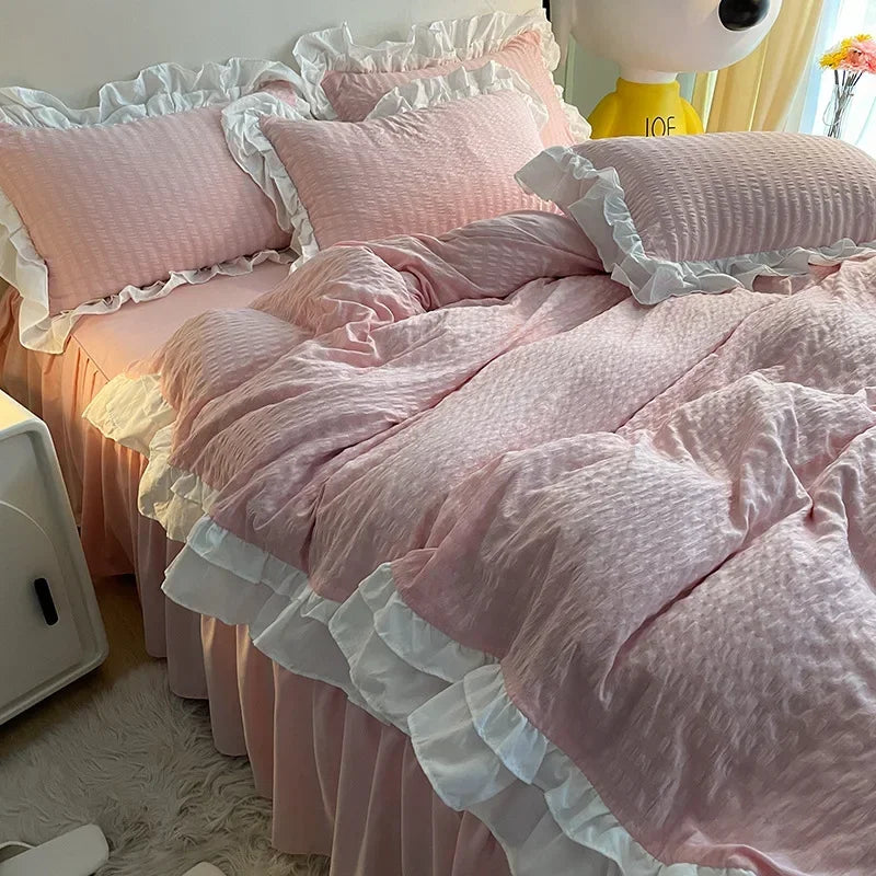 Afralia™ Double-Layer Lace Bubble Cotton Bedding Set - Soft Skin-Friendly Bed Linens