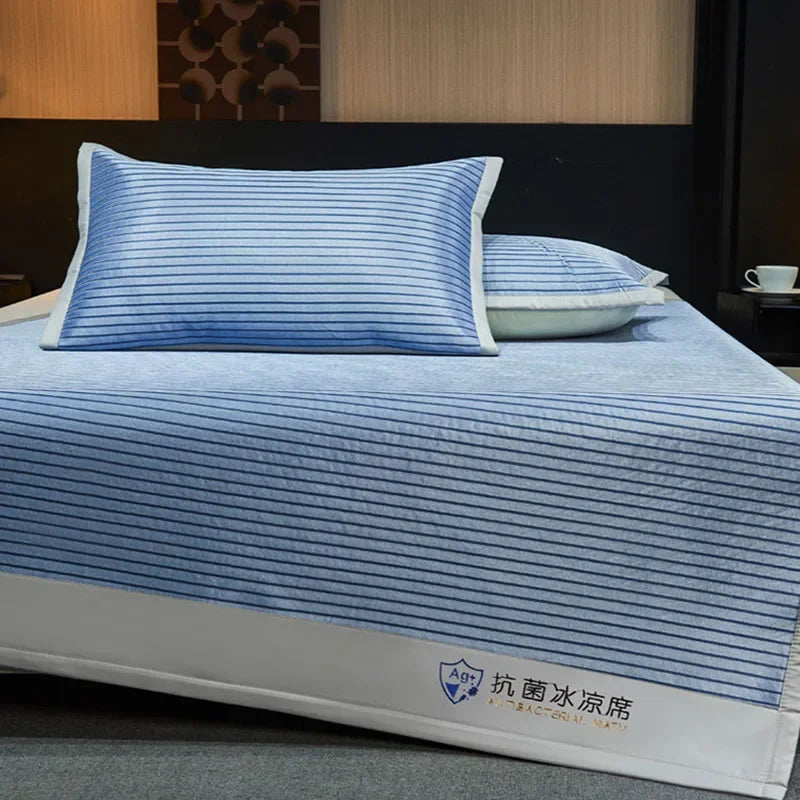Afralia™ Ice Silky Cooling Mat Striped Bed Cover Skin-Friendly Pad