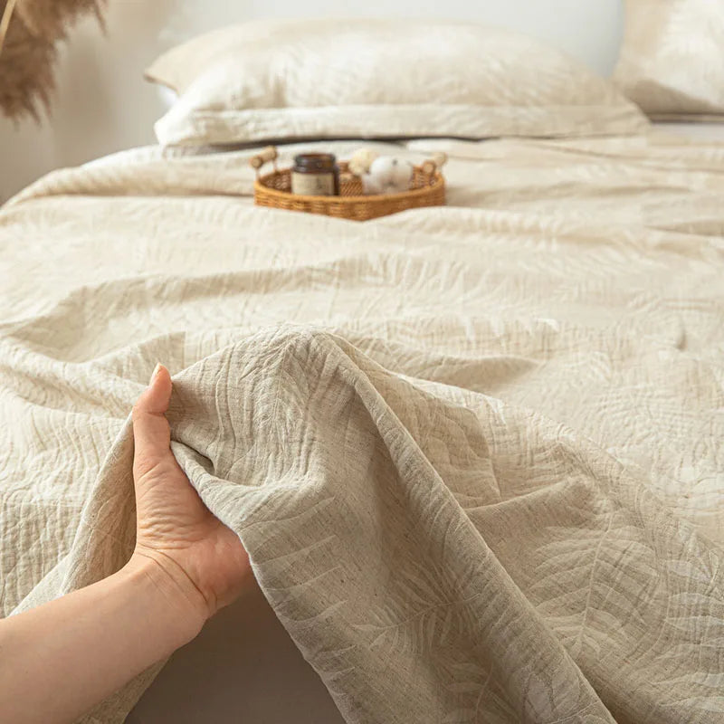 Afralia™ Super Soft Cotton Linen Jacquard Bed Sheet, Cozy Flat Bed Cover for All Seasons