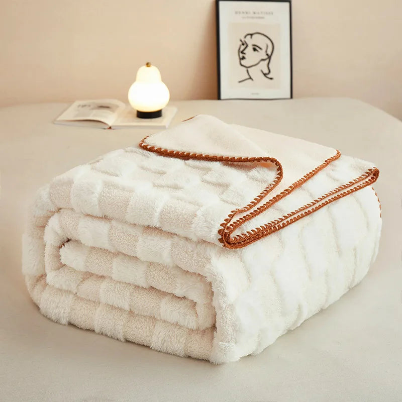 Afralia™ Luxury Teddy Rabbit Checkered Blanket: Double-Sided Velvet Sofa Cover