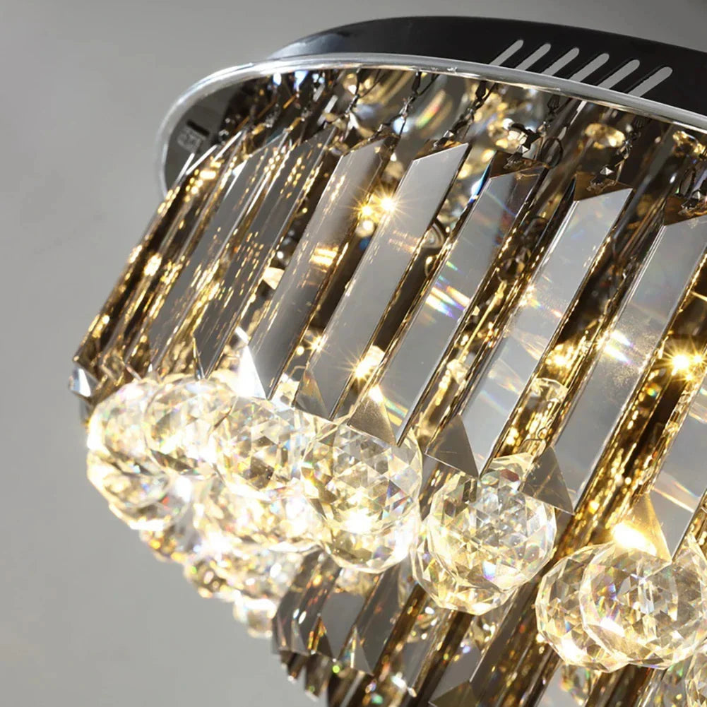 Afralia™ Round Crystal Ceiling Chandelier - Modern Black Gold Living Room Lighting