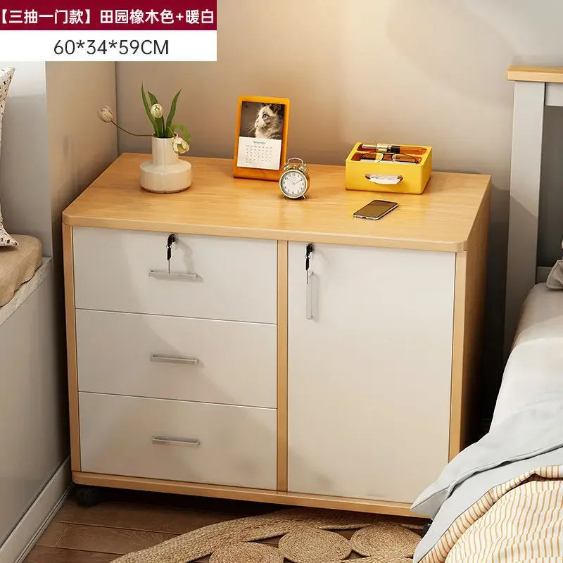 Afralia™ Mobile Under-Table Storage Cabinet with Lock, Wooden Low Drawer, Printer Cabinet