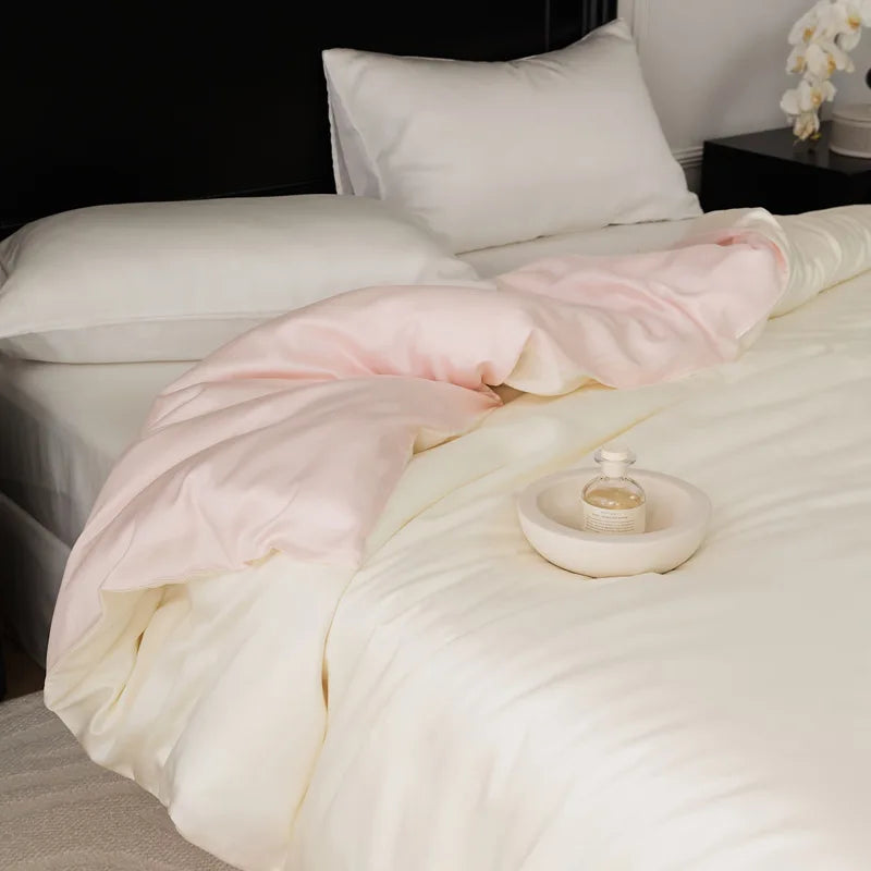 Afralia™ Double Layer Satin Queen Duvet Set Smooth & Cool Luxury Quilt Cover Pillowcases