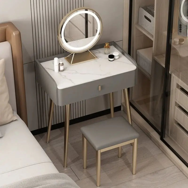 Afralia™ Modern Luxury Dressing Table Desk for Women - Nordic Style Organizer Desk Mirror