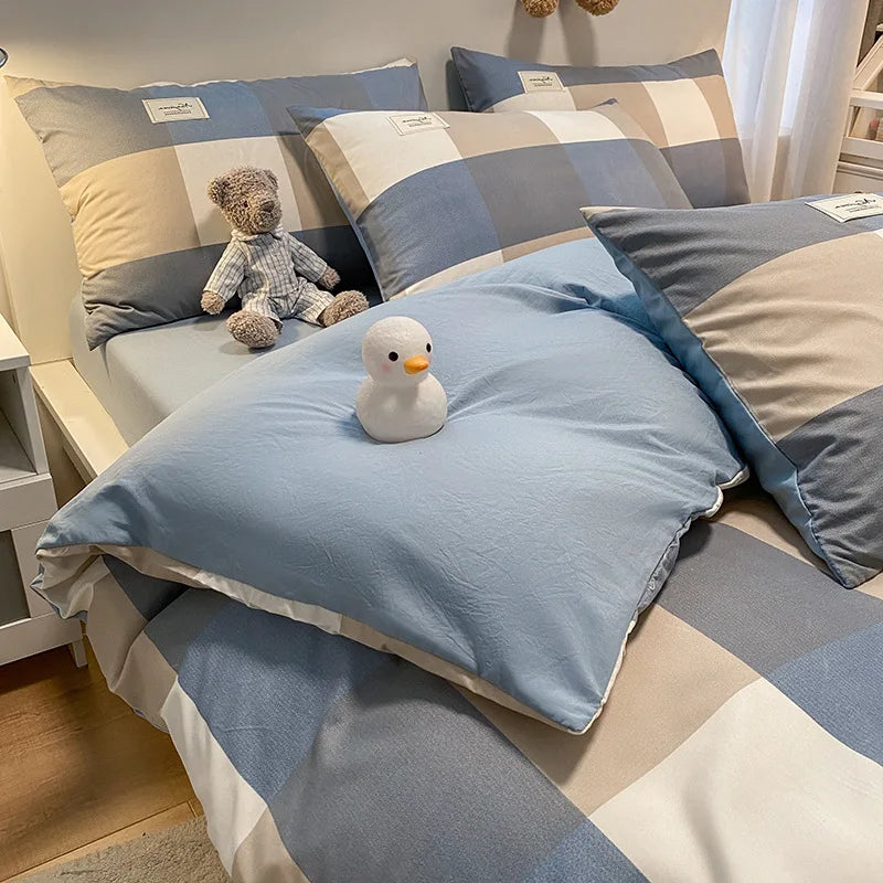 Afralia™ Cozy Plaid Duvet Cover | Simple Nordic Comforter Cover | Non-Fading Washed Cotton Bedding