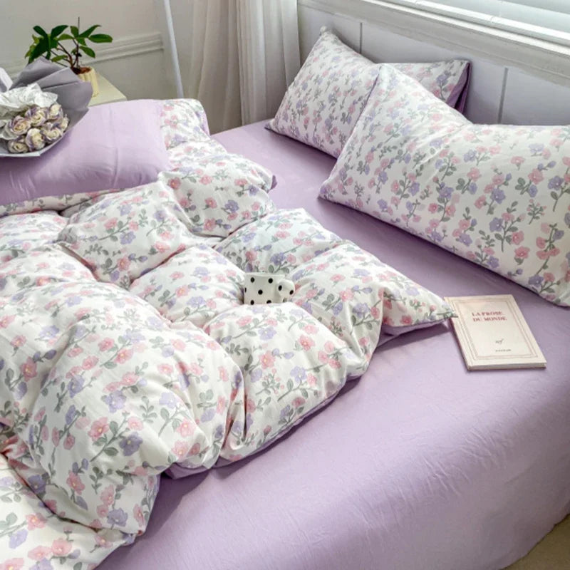 Afralia™ Cozy Pattern Printed 4Pcs Single Bedding Set - Soft Cotton Fabric
