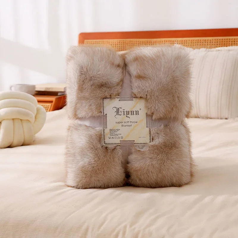 Afralia™ Luxe Faux Fox Plush Blanket: Thick, Warm, Soft Sofa Cover - High-Quality Solid Color