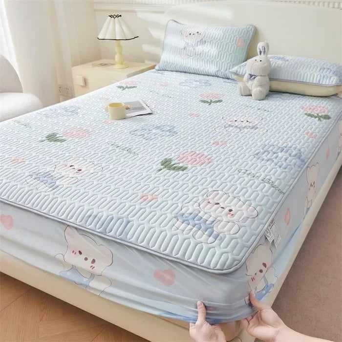 Afralia™ Summer Cartoon Print Silky Latex Cooling Fitted Sheet Set