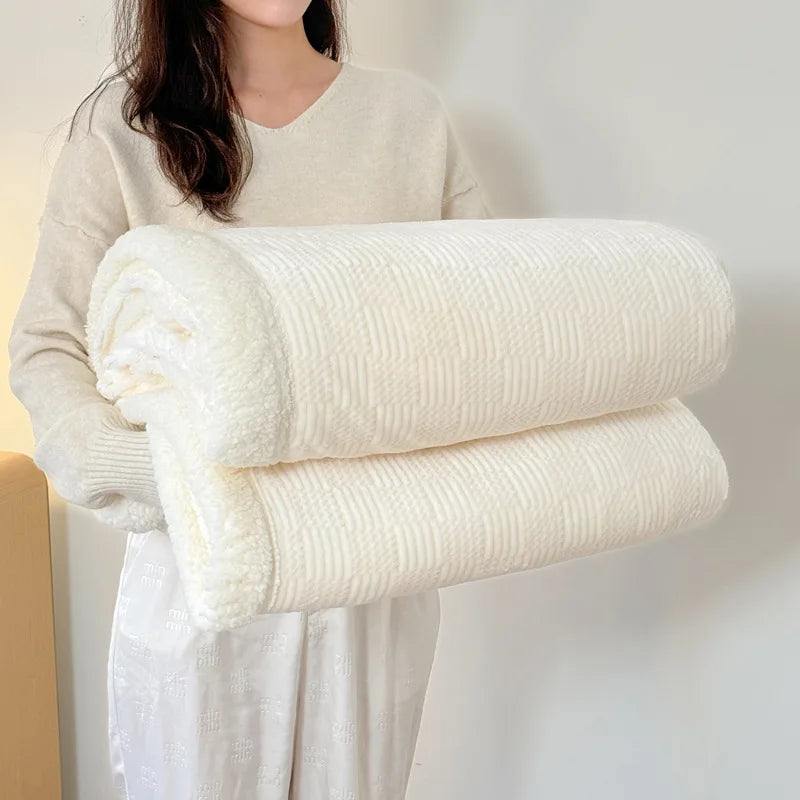 Afralia™ Cozy Lamb Wool Blanket: Soft Warm Shawl for Office & Sofa, Striped & Solid Colors