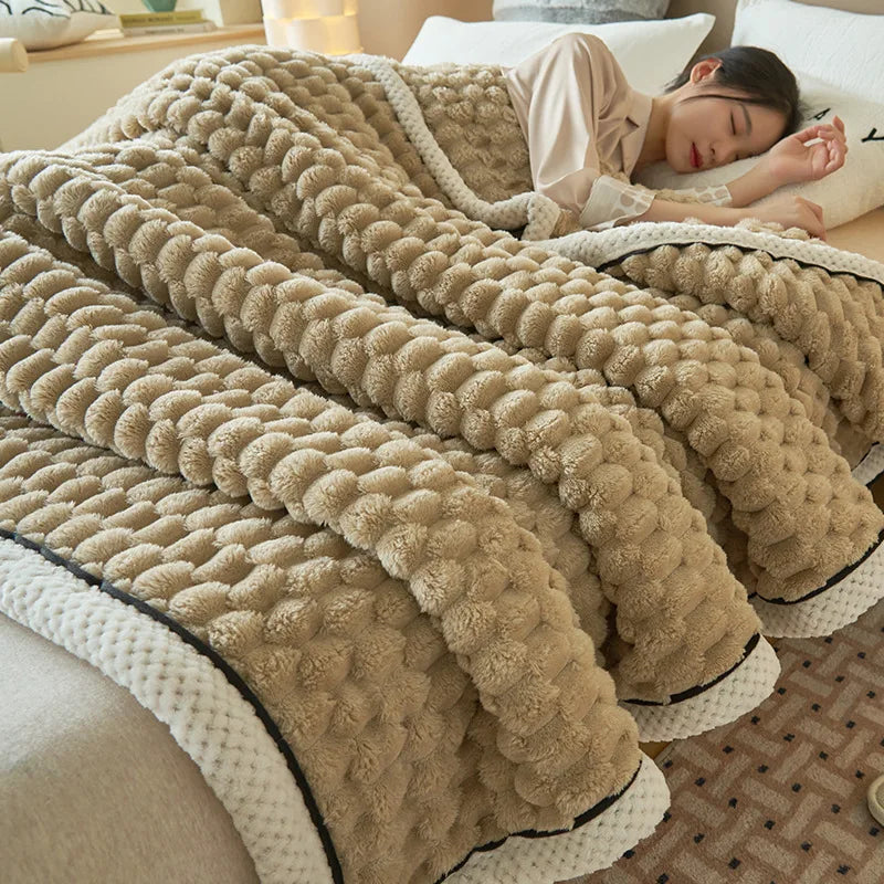 Afralia™ Double-Layer Coral Fleece Blanket: Super Soft Queen King Quilt for Winter