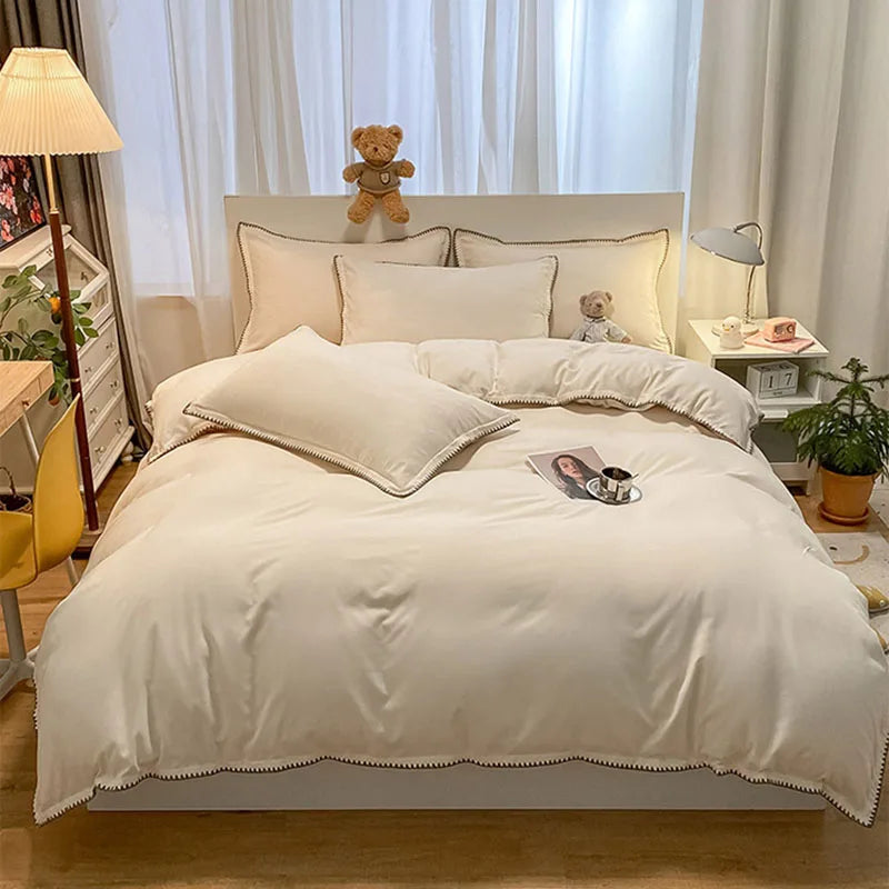 Afralia™ Solid Color Shell Edge Bed Set: Soft, Skin-Friendly, Non-Fading. Single Queen Size.