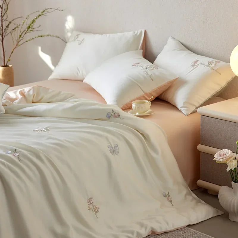 Afralia™ Luxury Embroidery Rayon Bedding Set for Cool Summer Comfort