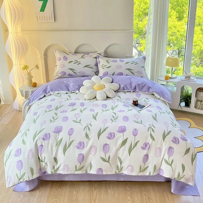 Afralia™ Romantic Flower Print Cotton Bedding Set with Ultra Soft Duvet Cover & Bed Linens