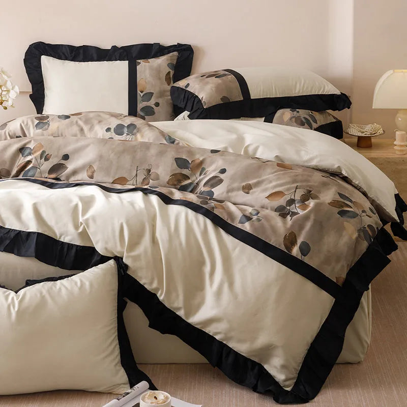 Afralia™ Ice Rayon Summer Bedding Set with Lace - Silky & Cozy Single/Double Bed Set