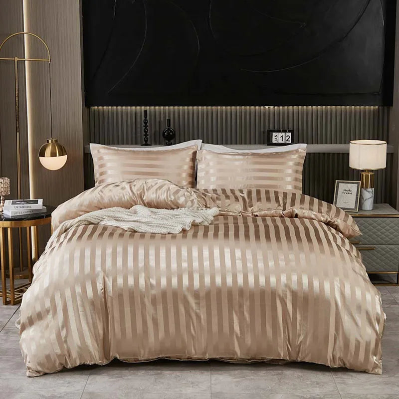 Afralia™ Luxe Silky Stripe Duvet Set: Premium Smooth Cooling Comforter for Home