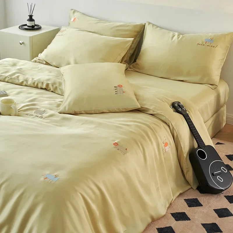 Afralia™ Luxury Embroidery Rayon Bedding Set for Cool Summer Comfort