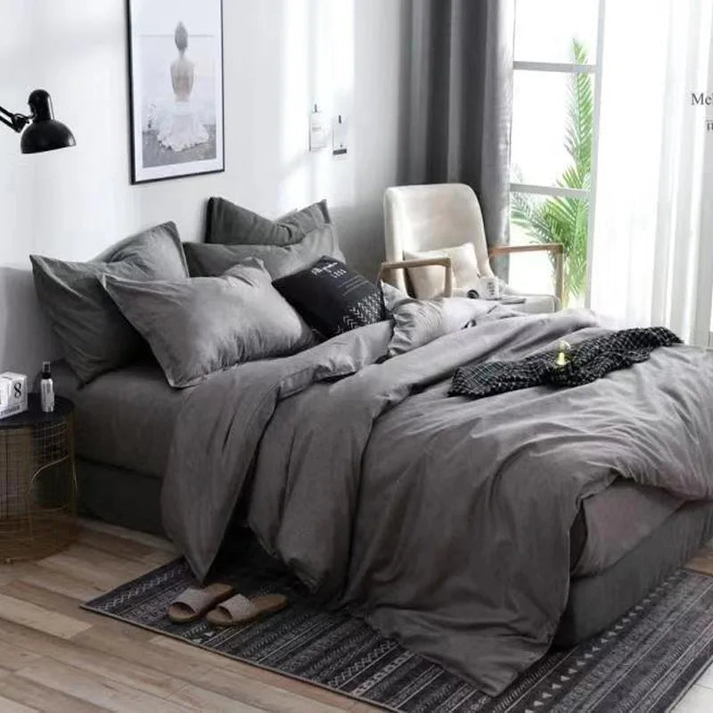 Afralia™ Solid Color Quilt Cover Set, Polyester Single Double Bedding with Pillowcases