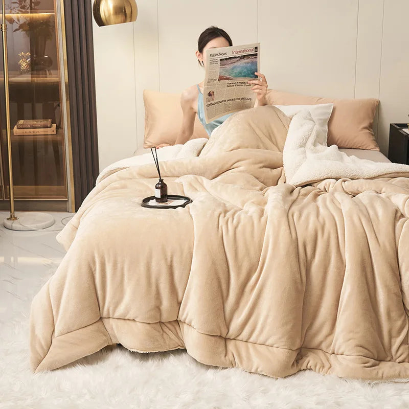 Afralia™ Warm Lamb Fleece Double Layer Blanket - Thick Milk Velvet Quilt