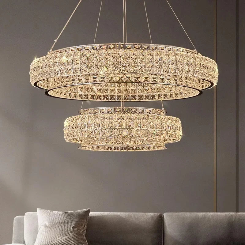 Afralia™ Crystal Chandelier LED Ceiling Light Fixture Pendant Suspension Lamp Luxe Home Decor LuxeCrystal Beauty