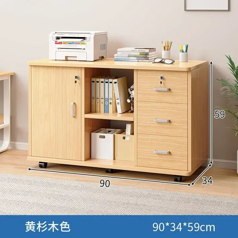 Afralia™ Wooden Mobile Side Cabinet with Lock, Printer Storage Cabinet, Low Drawer Cabinet