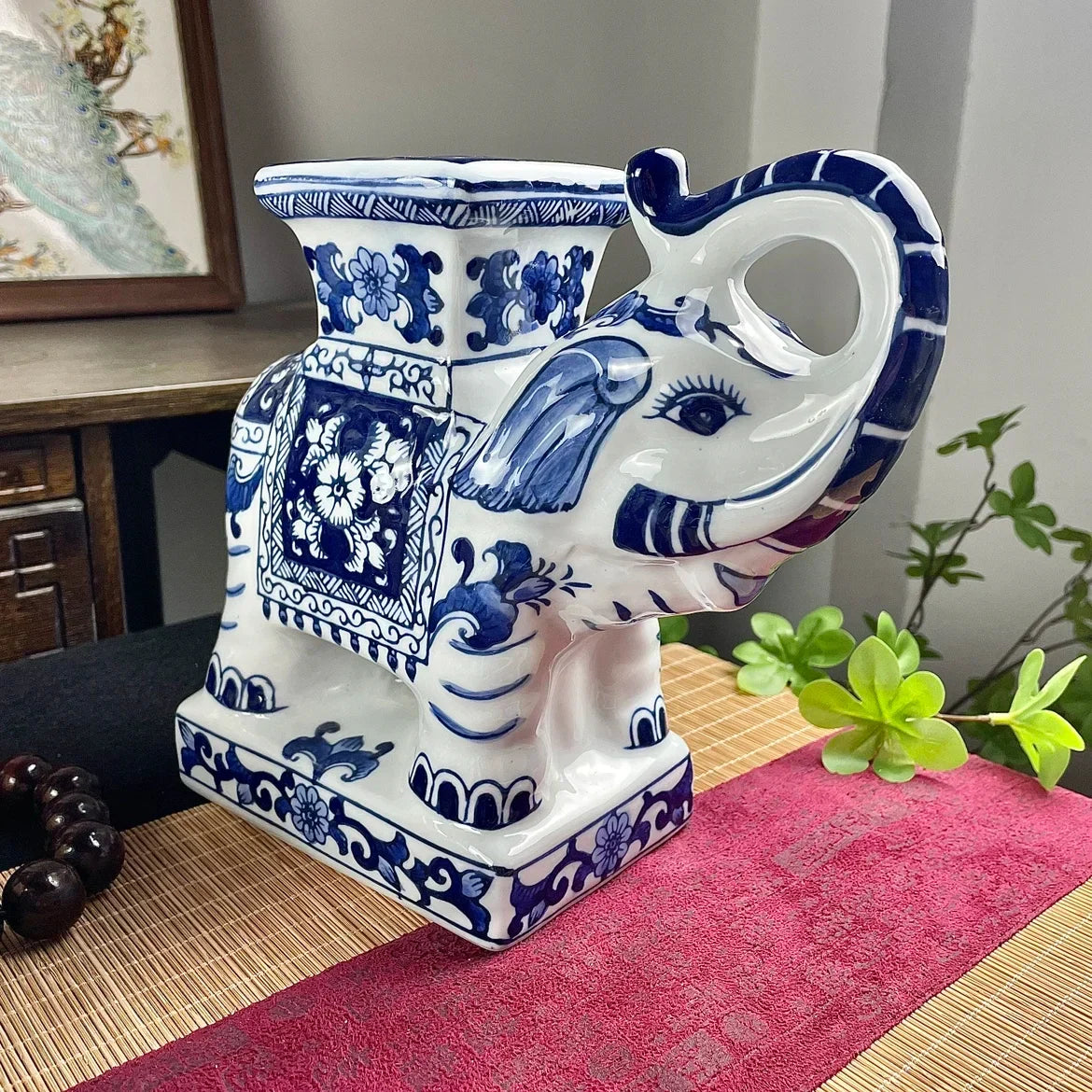 Afralia™ Elephant Statue, Blue & White Ceramic Table Accessory, Home Decor