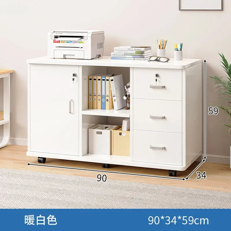 Afralia™ Mobile Under-Table Storage Cabinet with Lock, Wooden Low Drawer, Printer Cabinet