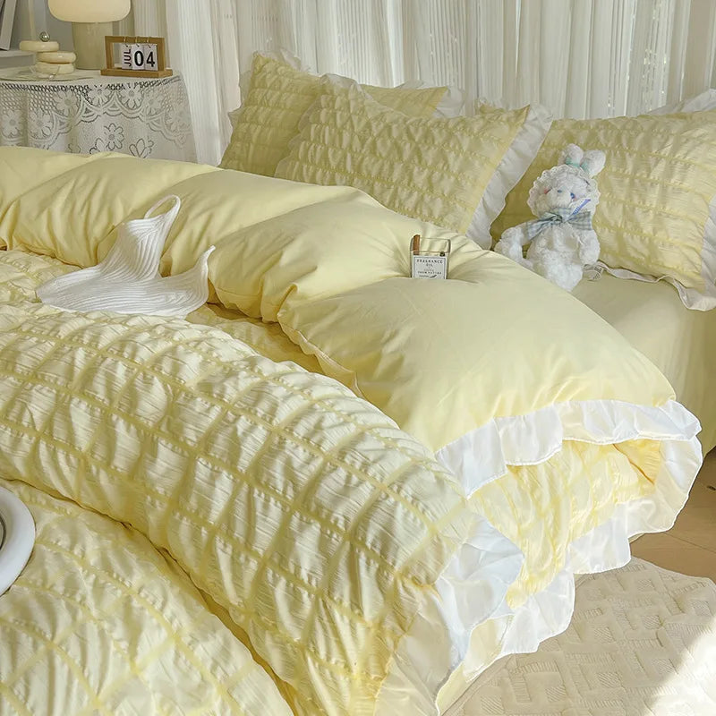 Afralia™ Bubble Cotton Lace Bedding Set: Super Soft, Cooling, Breathable, Solid Color, Summer Comfort.