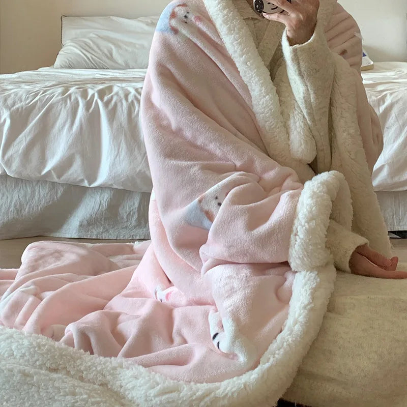 Afralia™ Korean Cartoon Plush Blanket, Soft Nap Sofa Cover for Home Dormitory
