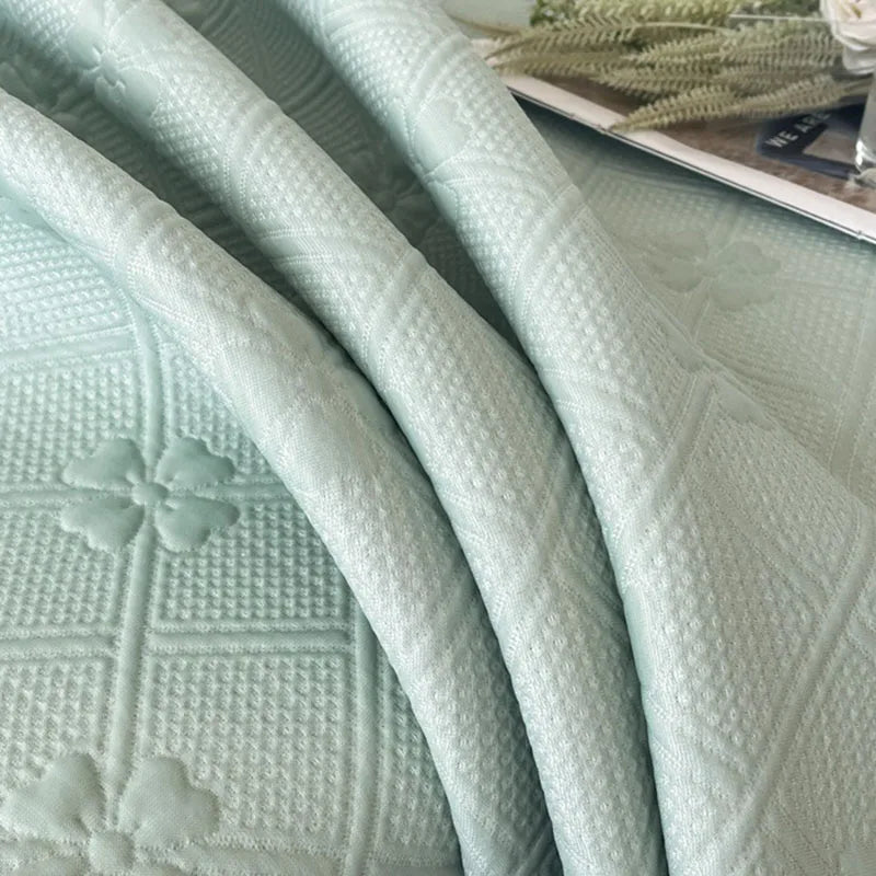 Afralia™ Ice Bean Jacquard Bed Skirt Set - 3 Piece, Summer Washed Mattress Mat