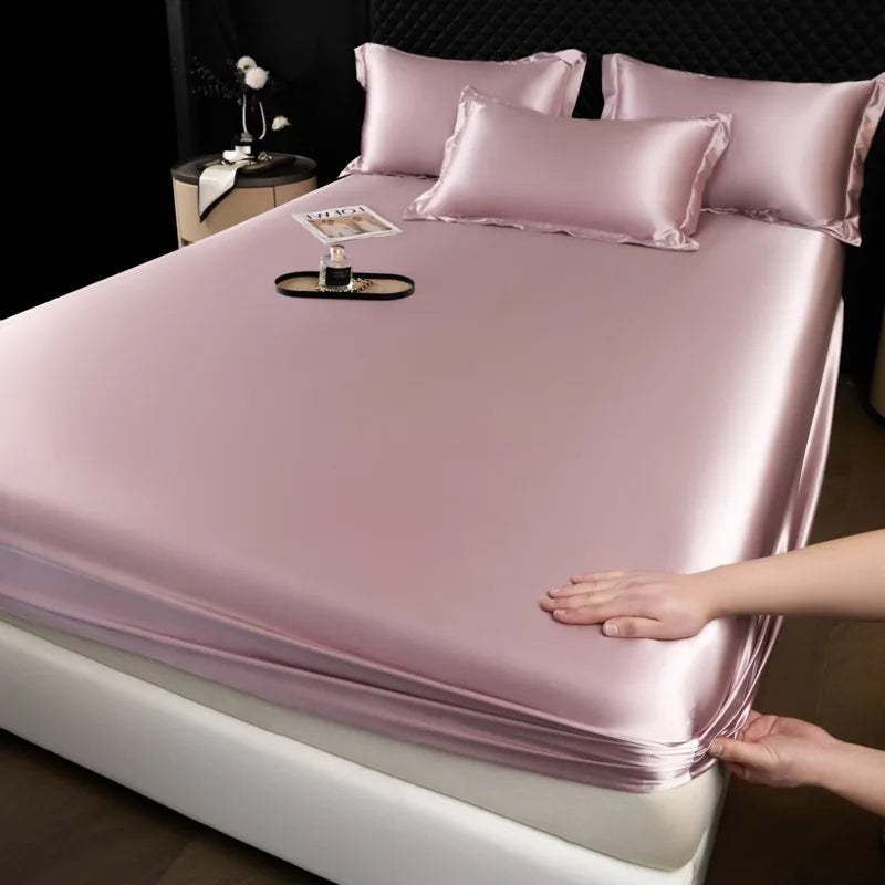 Afralia™ 100% Mulberry Silk Fitted Sheet Set with Pillowcase - Luxury Solid Color Silk Bed Linen