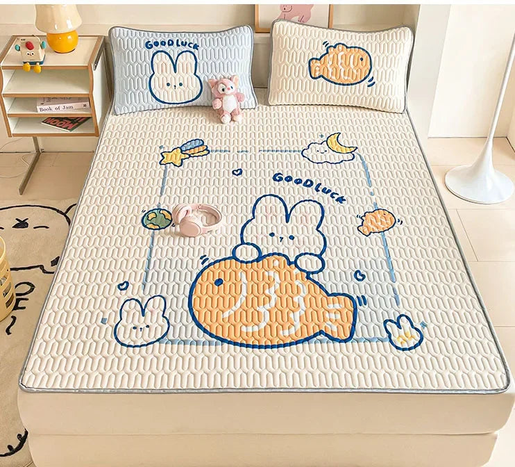 Afralia™ Cartoon Pattern Latex Mattress Set for Home, 3-Layer Rebound Soft Breathable Bed Sheets