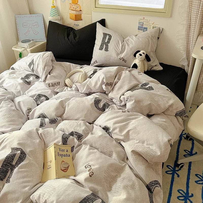 Afralia™ Cartoon Print Quilt Cover Set for King Queen Beds - All Seasons Comfort