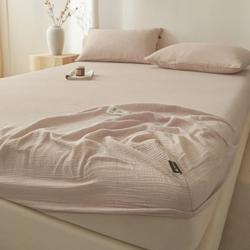 Afralia™ Cotton Fitted Sheet: Wrinkled Yarn, Nordic Comfort, All Seasons Bed Cover