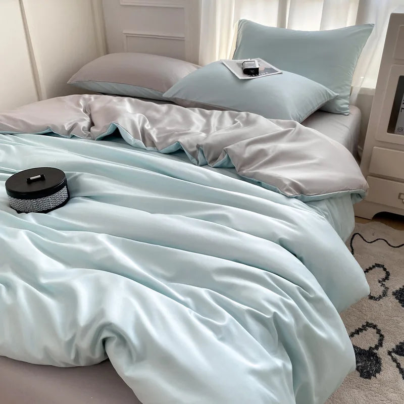 Afralia™ Silky Rayon Bedding Set: Solid Color Duvet, Fitted Sheet, Pillowcase - Queen King Size