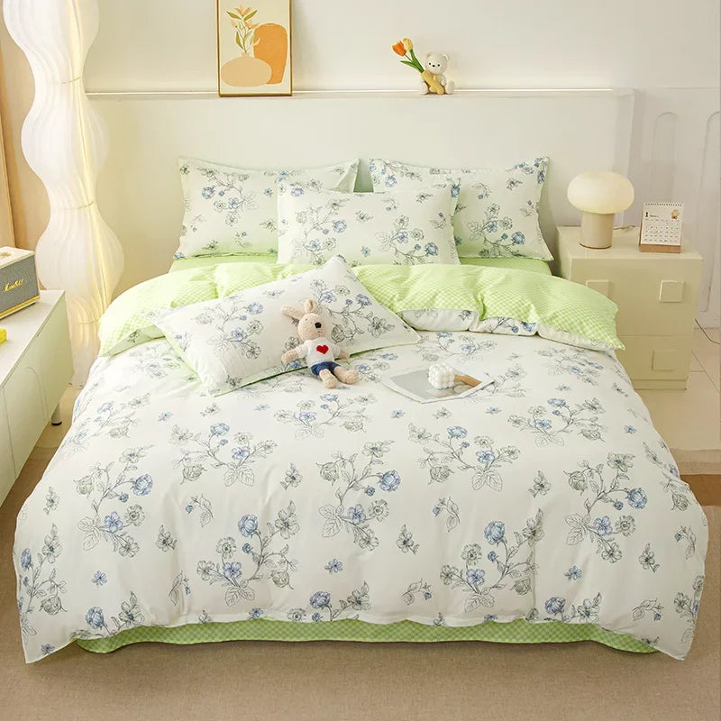 Afralia™ Plant Print Bedding Set: Skin-Friendly Duvet Cover & Bedsheet for All Seasons