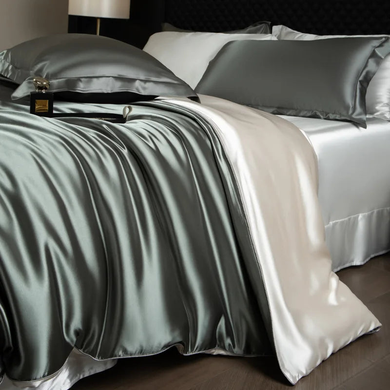 Afralia™ Silk Bedding Set: Smooth 100% Silk Comforter Cover Sets for Full Twin King Queen